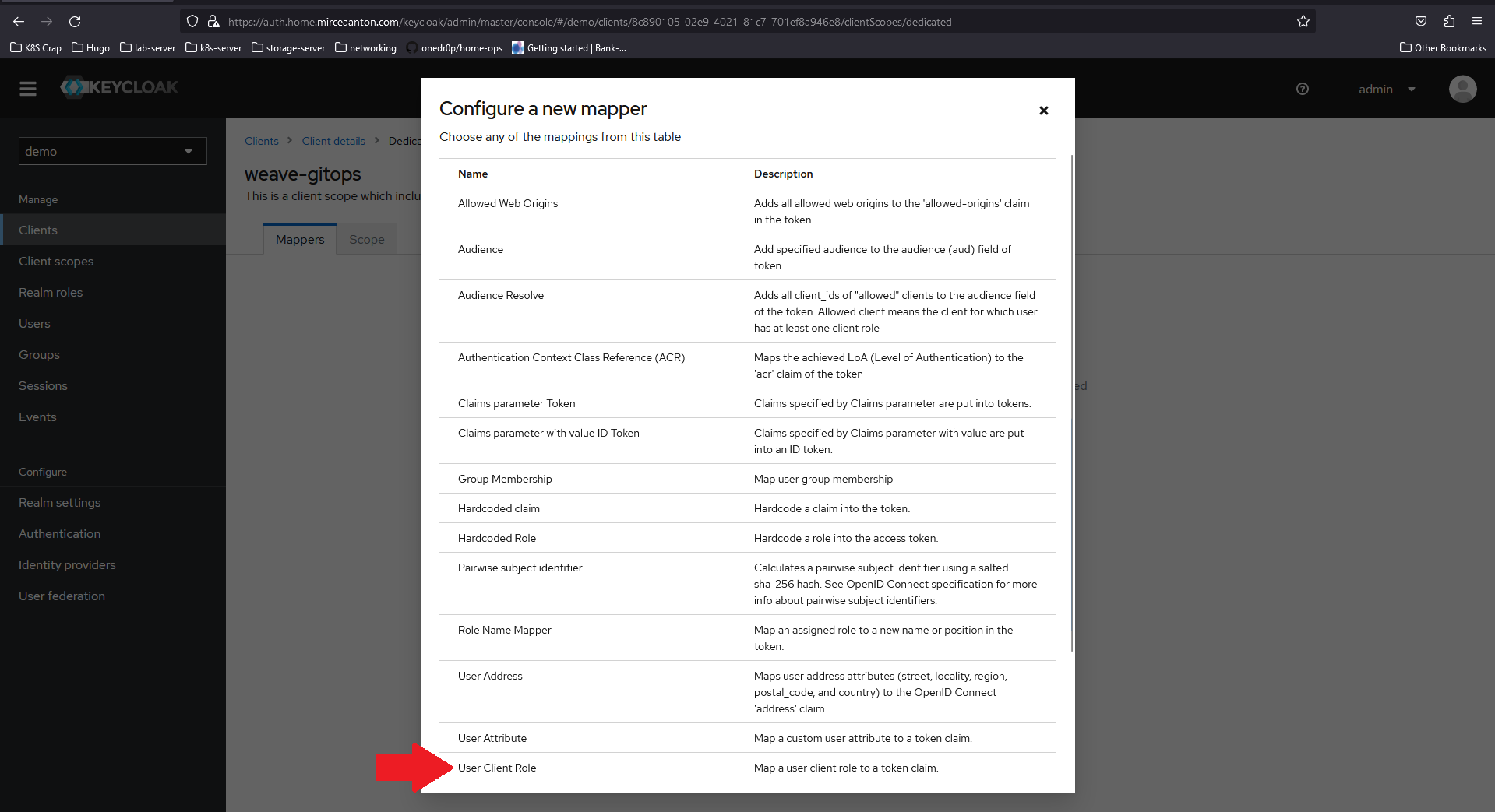 Keycloak create new mapper step 2